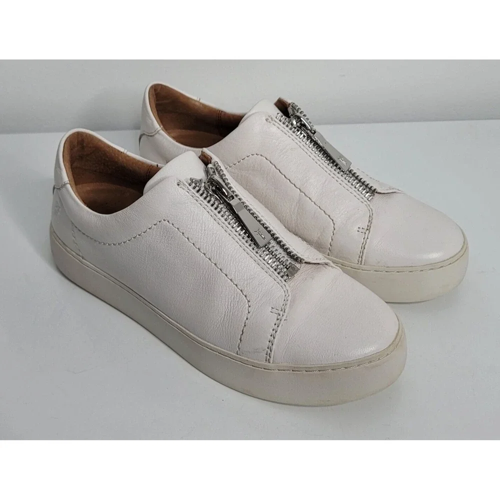 Frye Sneakers Womens Size 8.5 M Lena Zip Low White Leather 3471320
